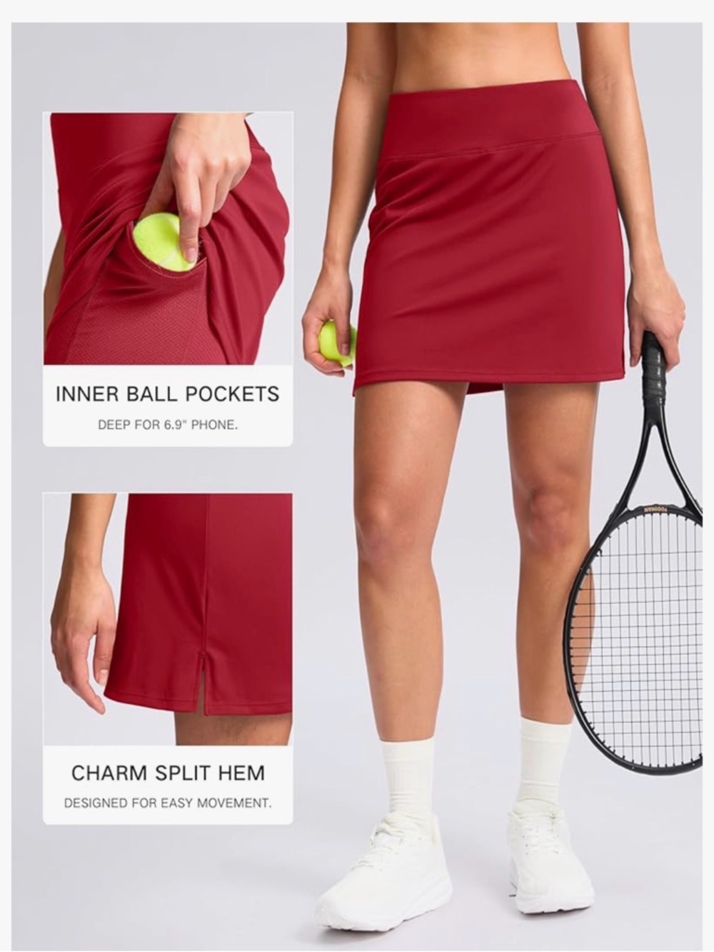 SANTINY High-Waisted A-Line Skort in  Red XS NWT! Athletic shorts skirt - Picture 4 of 11